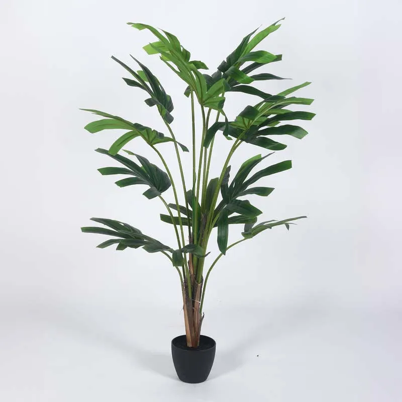 Faux Lush Rhapis Excelsa Plant With Black Plastic Pot - 4 Feet media 3