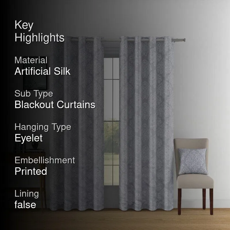 Highlighted lifestyle photo of Swayam Kinaash Jacquard Curtain - Ash Blue, ethnic Artificial Silk blackout