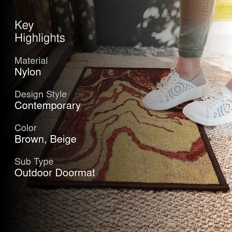 Pavo Abstract Nylon Door Mats - Brown,Beige media 2