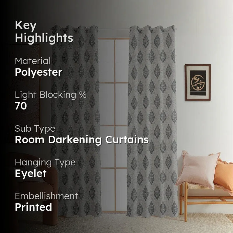 Curtique Printed Curtains (Grey) - Set Of Two media 2