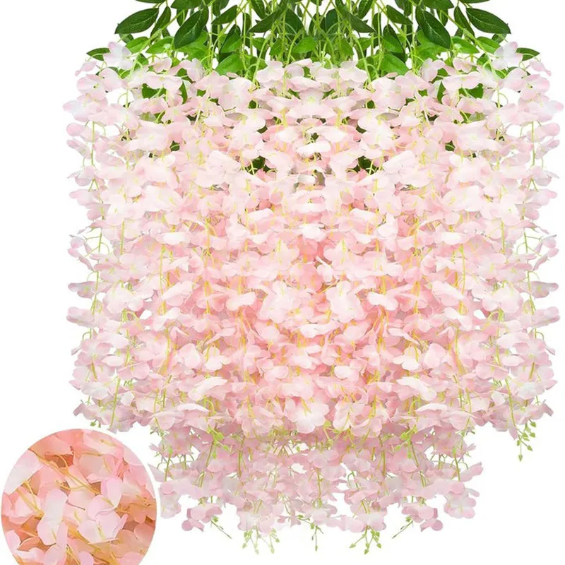 Wisteria Lizzia Silk Artificial Flower Vine - Pink media 4