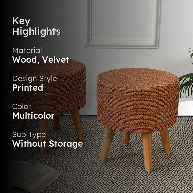 Ruston Jute Print Multicolor Engineered Wood Ottomans - Set Of Two media 2