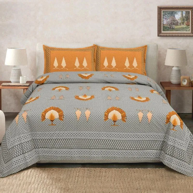Mayoor Mela Cotton Bedsheet (Grey) - 260 TC media 1