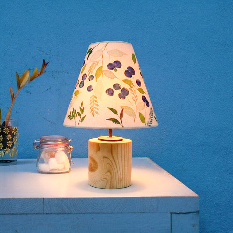 Blue Berry Bath Handpainted Fabric Table Lamp - Multicolor