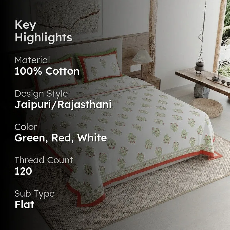 Rang Flow Cotton Bedsheet (Green,Red,White) - 120 TC media 2