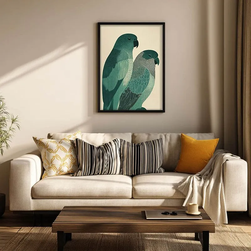 Pastel Parrot Pair Canvas Wall Painting With Black Frame media 4