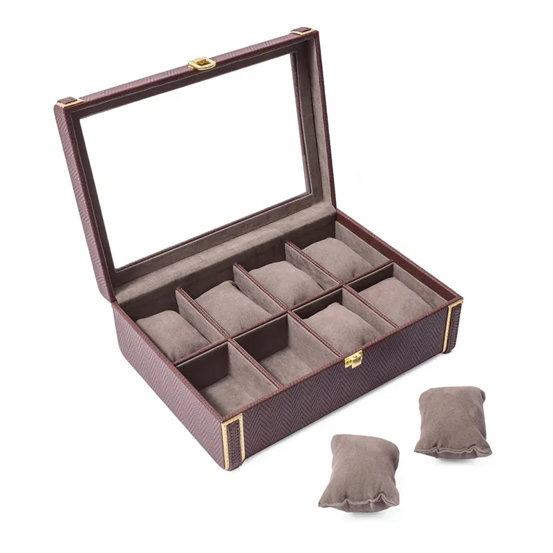 Vautch Faux Leather Watch Organizer - Brown & Gold media 3
