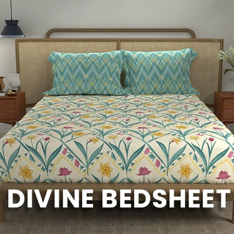 Urban Space Meadowra Cotton Bedsheet (Turquoise) - 144 TC media 9