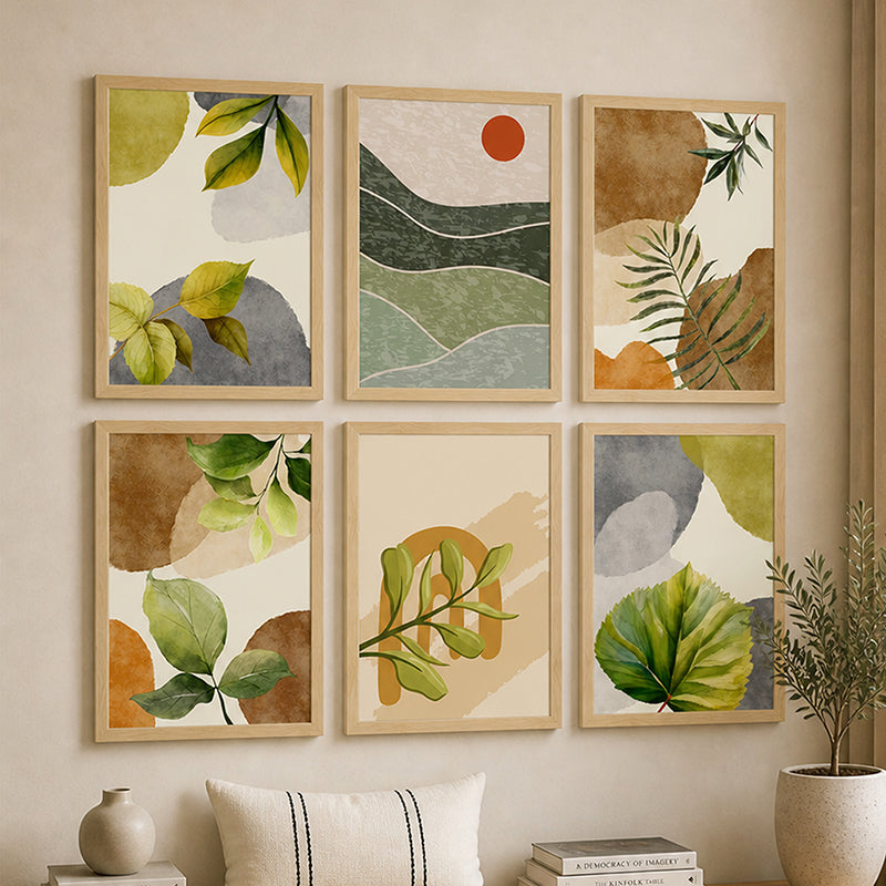 Sylvara Green Wall Art With Frame - Set Of Six