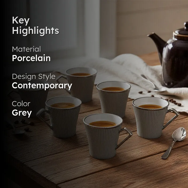 Thira Porcelain Tea Cup (180 mL Each/Grey) - Set of Six media 2