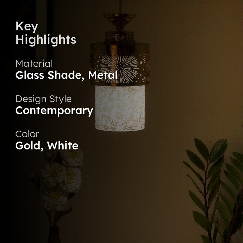 Alaka  Pendant Glass Ceiling Lamp - Gold & White media 2
