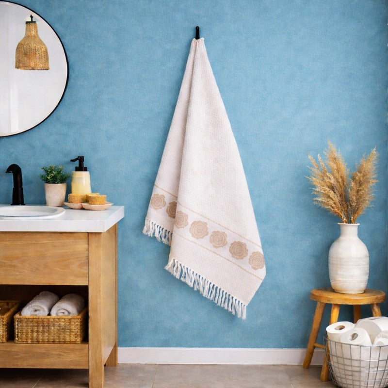 Rosette Cotton Bath Towel (Beige) - Set Of Two media 3