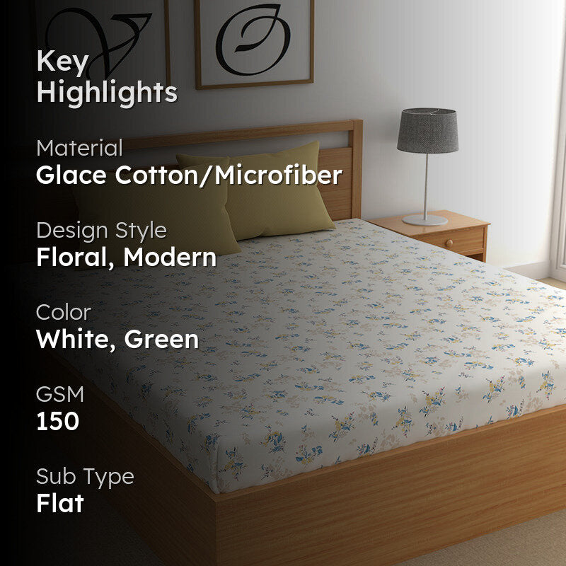 Budlace I Microfiber Microfiber Bedsheet (White, Yellow) - 150 GSM media 2