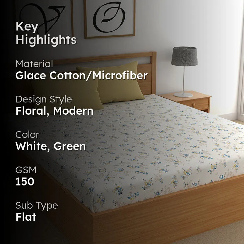 Bedsheet highlight image showing floral design and material text