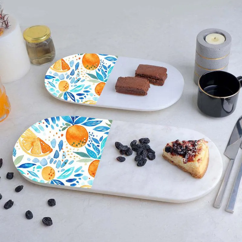 Ovelta Apricot Printed (Marble,Brass) Marble Platter - Set of Two media 1