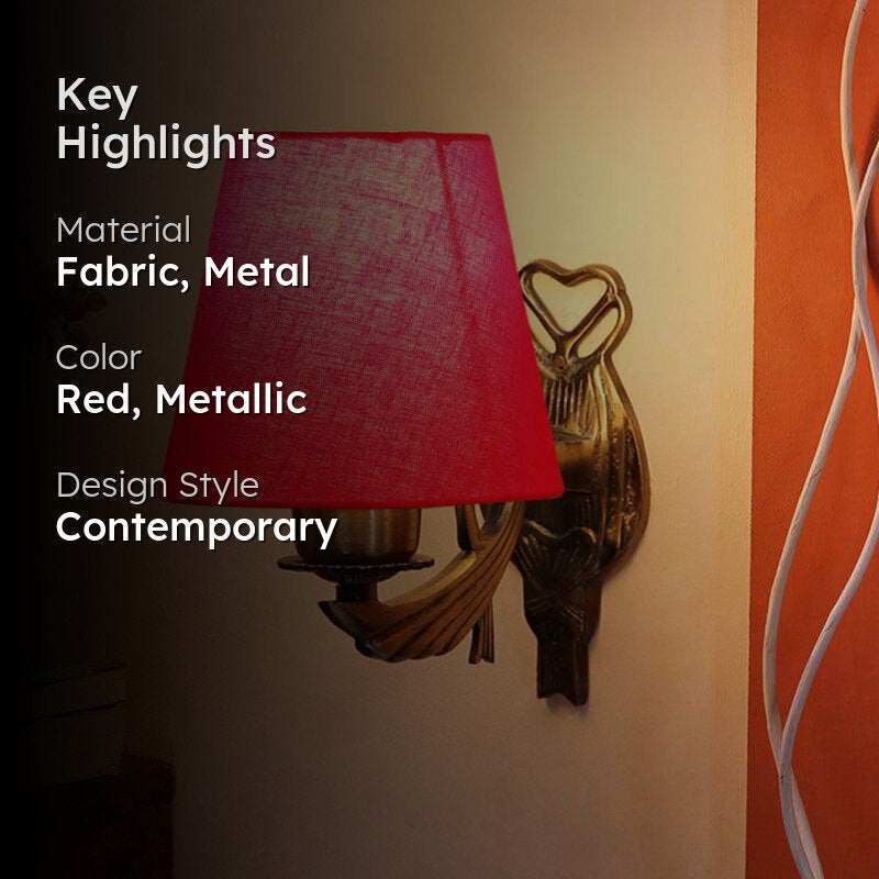 Love Gleam Atva Conical Fabric & Metal Wall Lamp - Red media 2