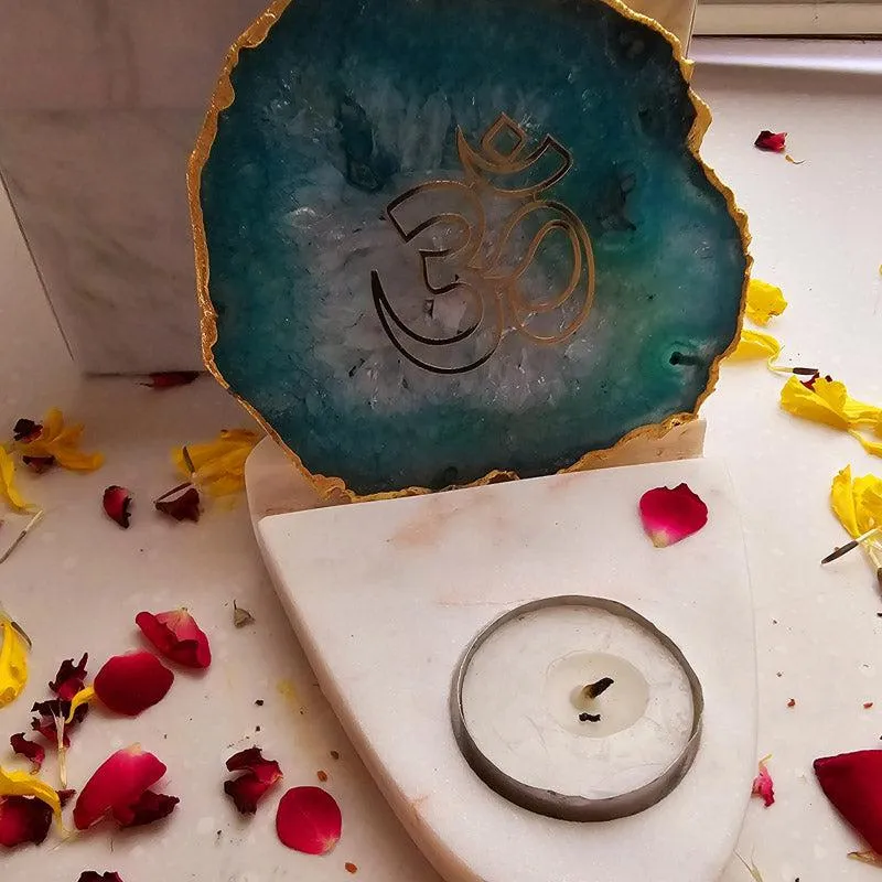 Om Agate & Marble Tealight Candle Holder - Green media 4