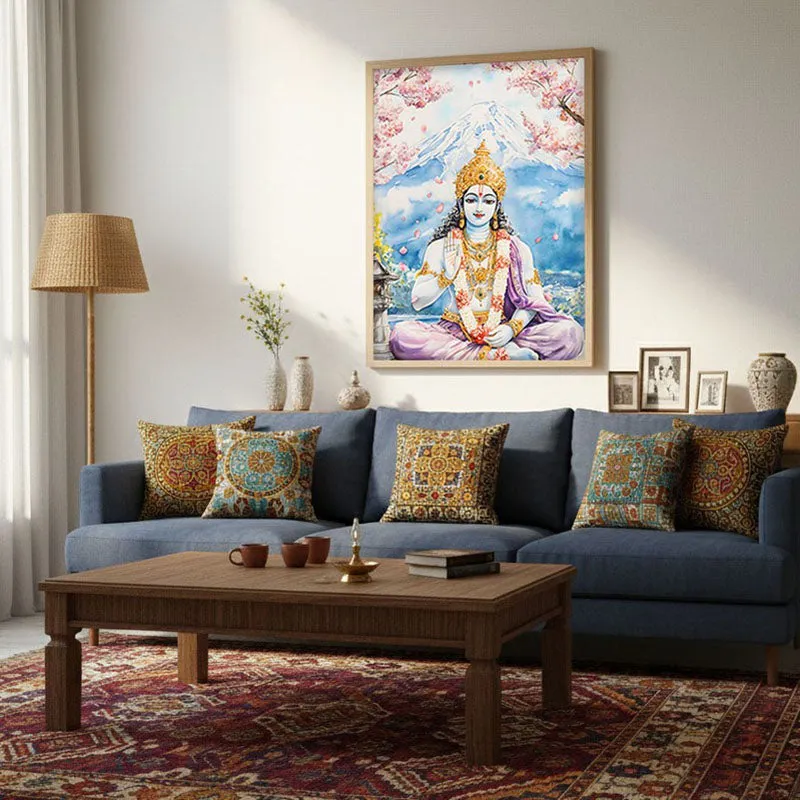 Vaikunthanatha Spiritual Archival Paper Wall Painting - Natural Brown Frame media 3
