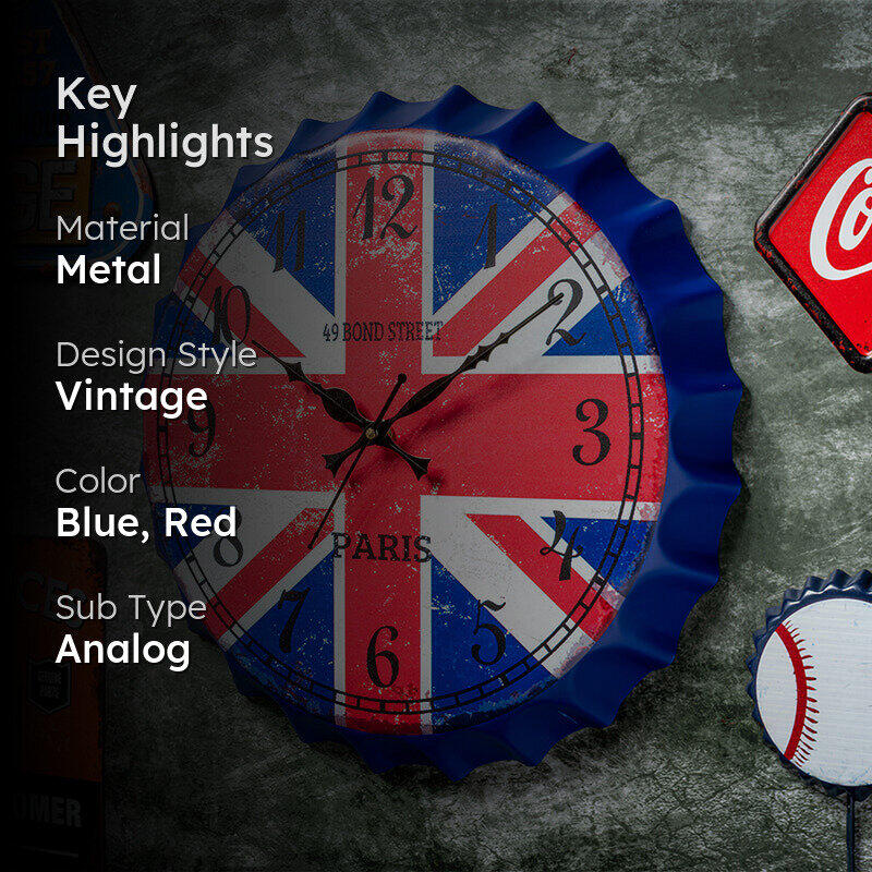 British Flag Bottle Cap Wall Clock media 2