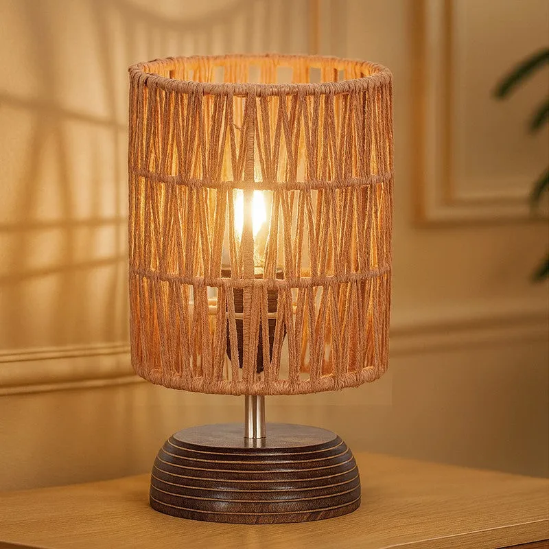 Aura Flick Wooden Table Lamp - Brown,Beige media 1