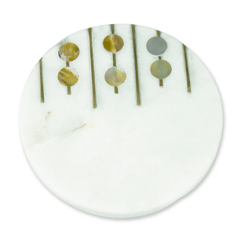 Pearl Charm Marble Coaster With Brass Inlay (White) - Set Of Two media 8