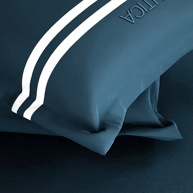 Nautica Dune Line Cotton Bedsheet (White & Navy Blue (500 TC) - 500 TC media 5