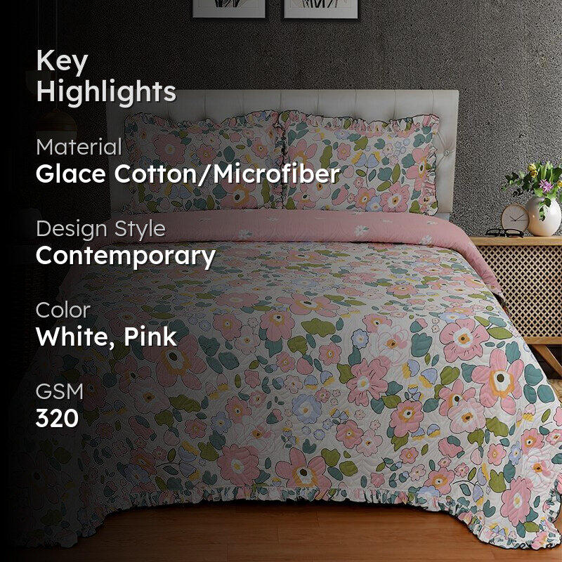 Manjira Pink Floral Bedcover media 2
