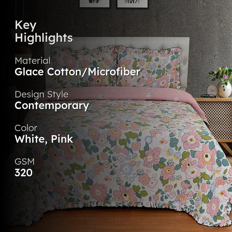 Manjira Pink Floral Bedcover media 2