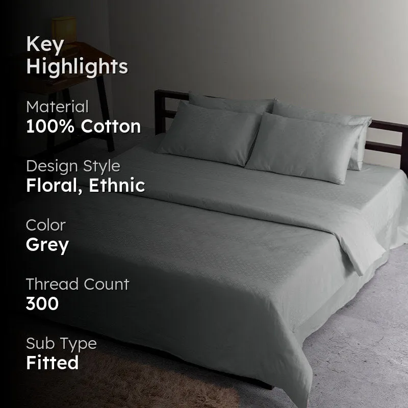 Diamond Dazz Fitted Jacquard Cotton Bedsheet (Light Grey) - 300 TC media 2
