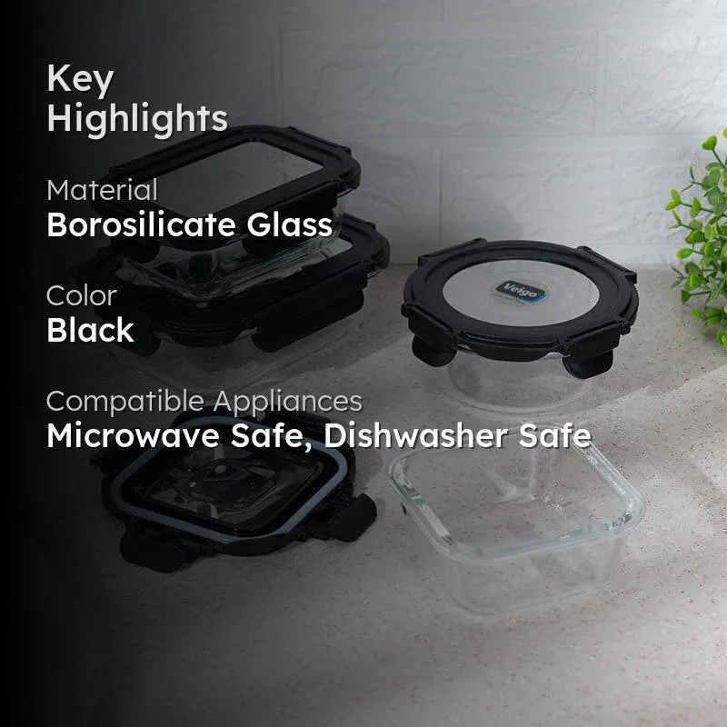Nibble Love Black Glass Lunch Box (370/640/400/320 ML) - Set Of Four media 2