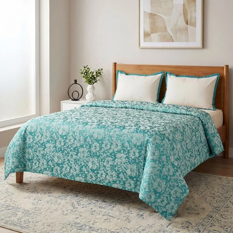 Blossom Breeze Cotton Bedsheet (Blue) - 224 TC media 1