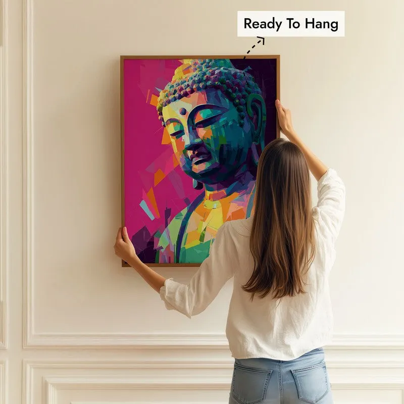 Awakened in Color Buddha Archival Paper Wall Painting With Brown Frame media 5