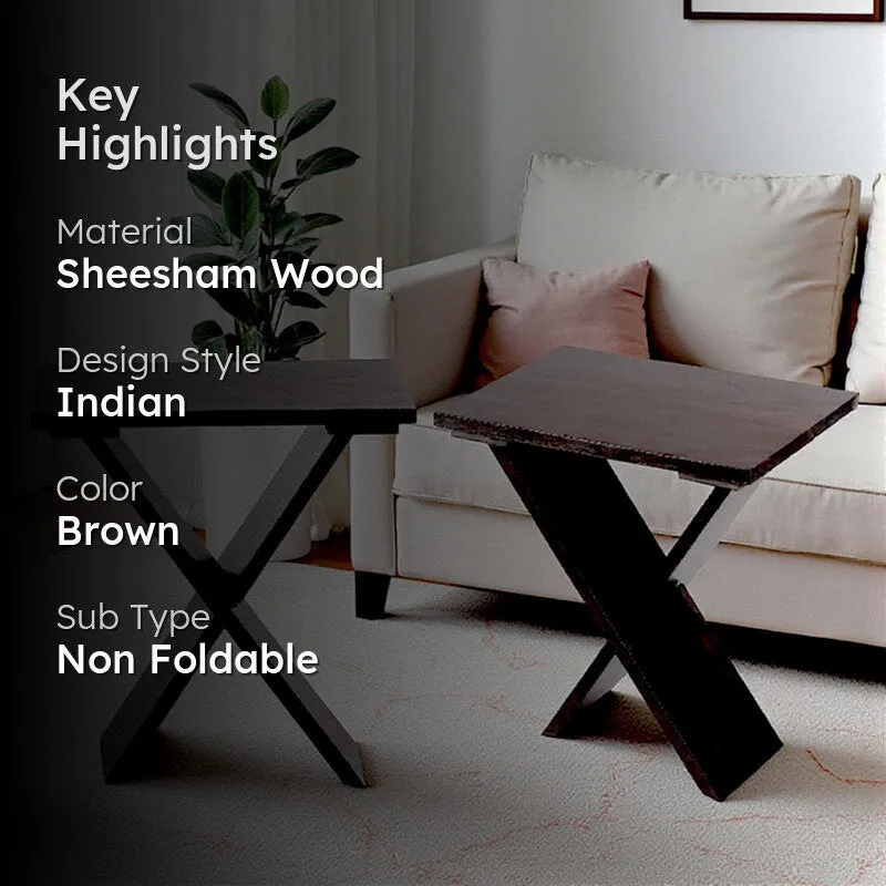 Gverox Sheesham Wooden Side & Bedside Table (Brown) - Set Of Two media 2