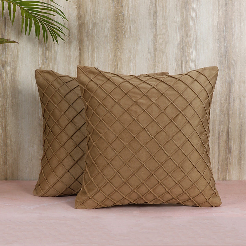 Swayam Lohita Pintex Velvet Cushion Cover (Light Brown) - Set of Two media 3