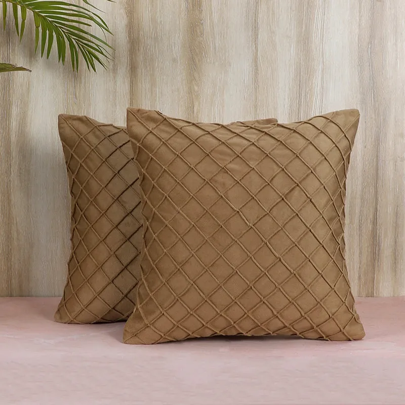 Swayam Lohita Pintex Velvet Cushion Cover (Light Brown) - Set of Two media 3