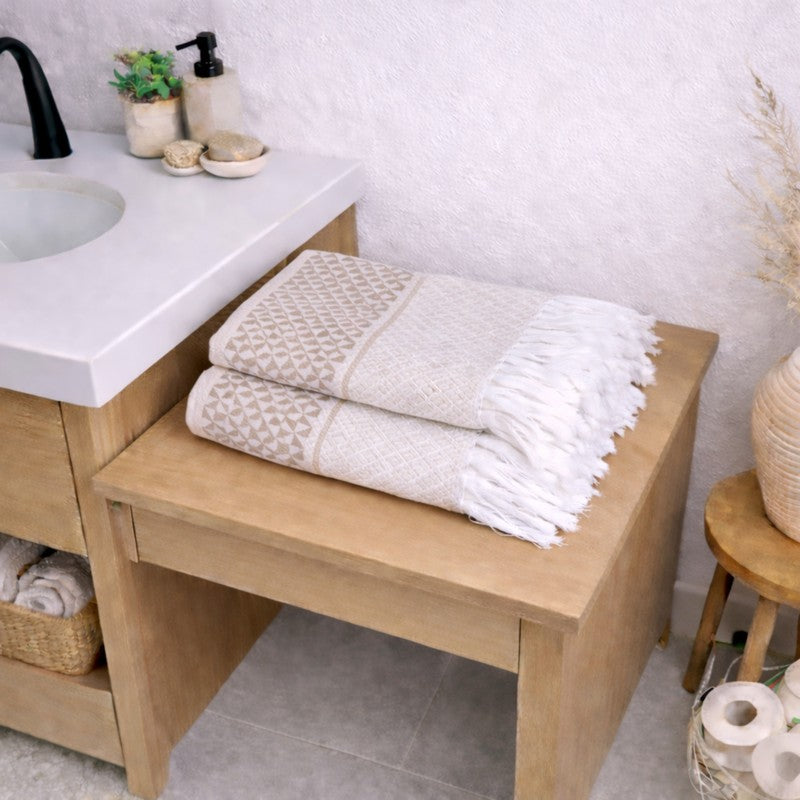 MosacStrip Cotton Hand Towel (Beige) - Set Of Four media 4