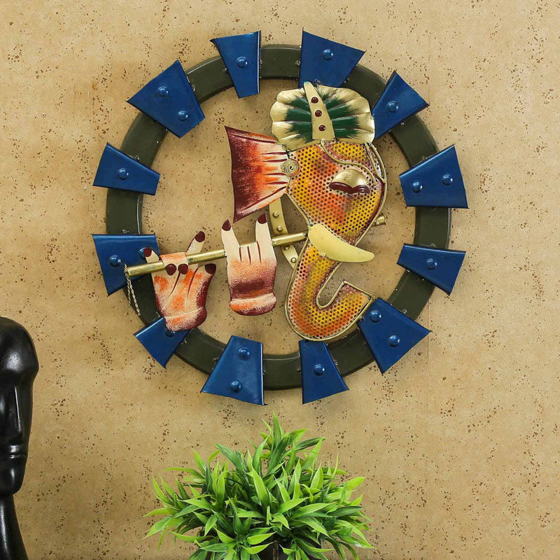 Ganesha with Flute Iron Wall Accent