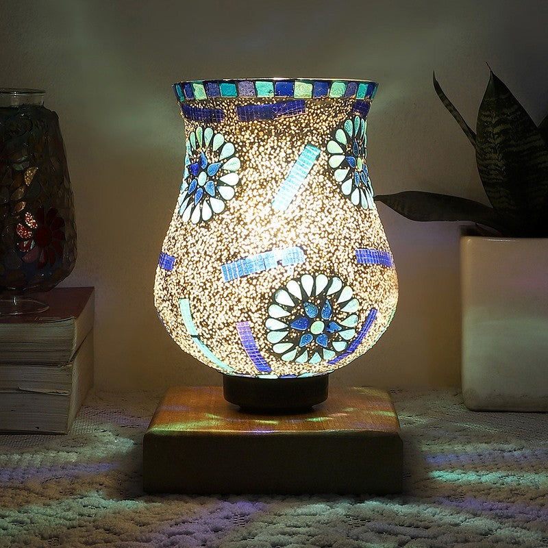 Solace Mosaic Glass Table Lamp With Wooden Base - Multicolor