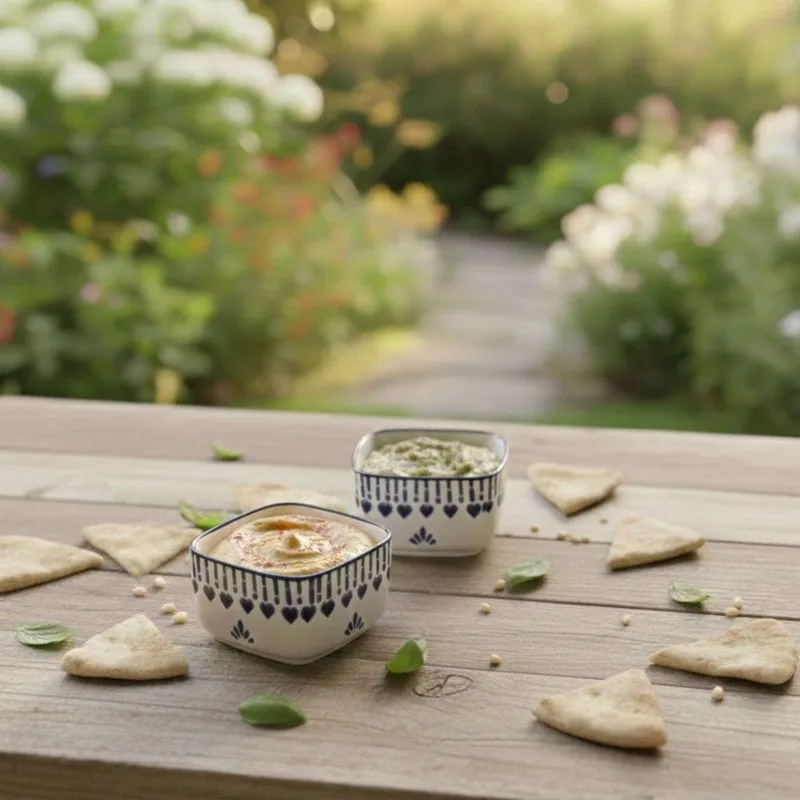 MonoServe Ceramic Dip Bowls (Blue,White ,40 mL Each) - Set Of Two media 4