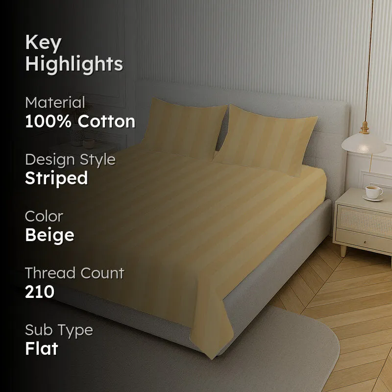 Elegance Striped Cotton Bedsheet (Beige) - 210 TC media 2