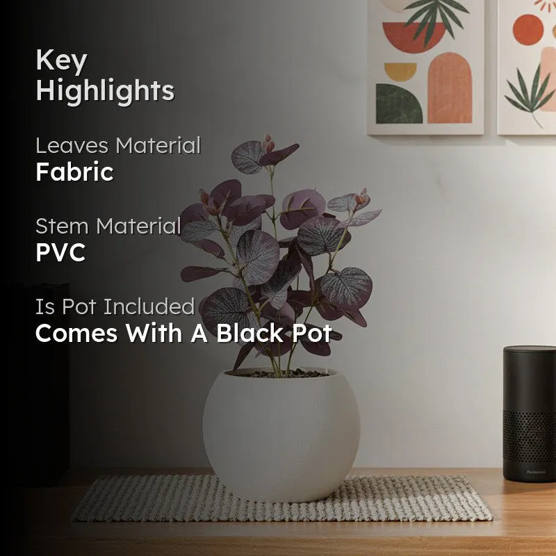 Artificial Eucalyptus Plant With Black Fiber Pot (Purple) - 1 Feet media 2