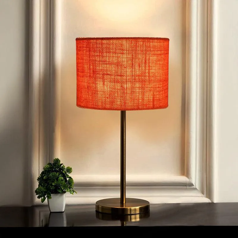 Loft Gleam Jute & Metal Table Lamp (Drum) - Orange,Gold media 1