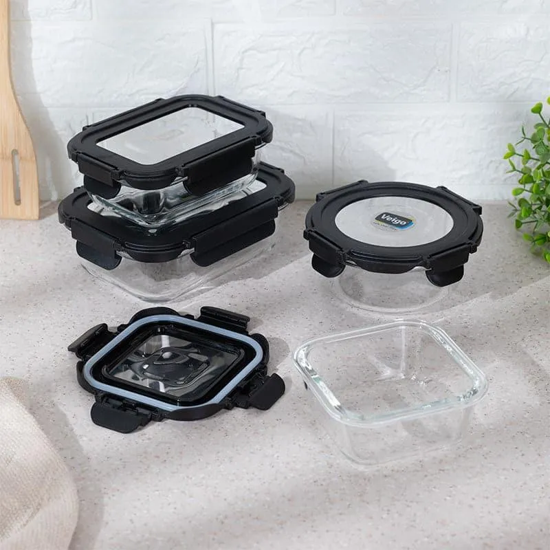 Nibble Love Black Glass Lunch Box (370/640/400/320 ML) - Set Of Four media 1