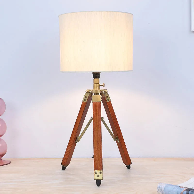 Urbane Fold Solid Tripod Mango Wood Table Lamp - White,Brown media 2