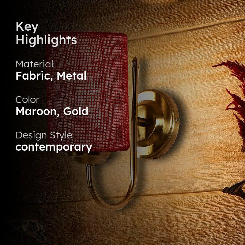 Altura Cylindrical Fabric & Metal Wall Lamp - Maroon media 2