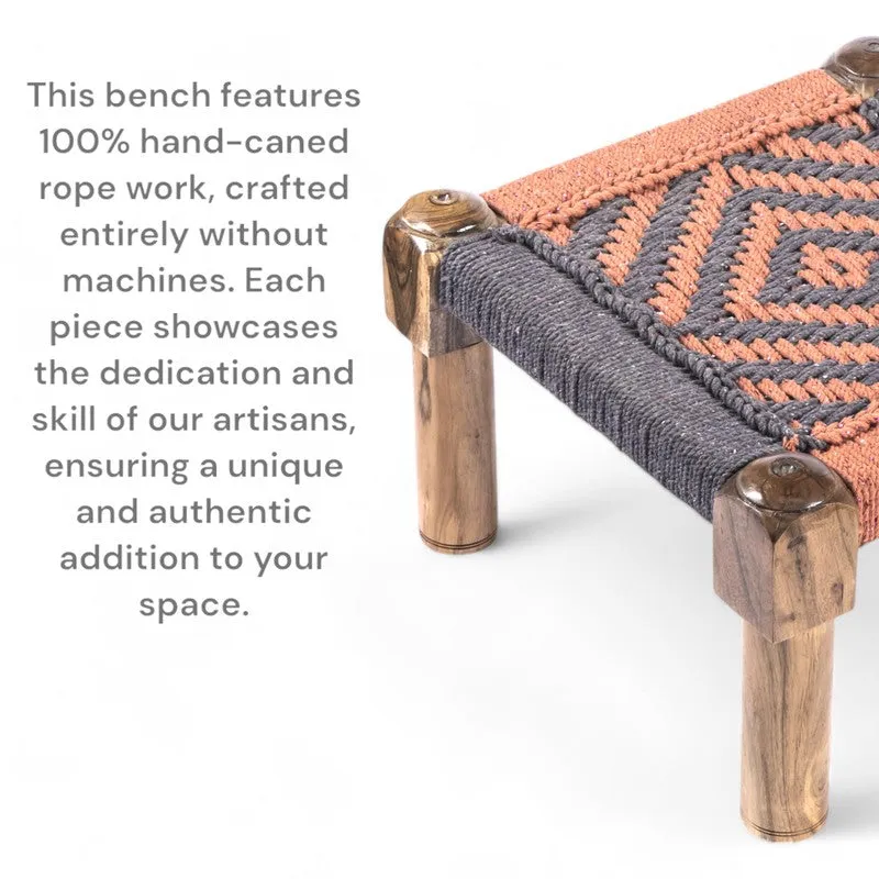 Hirox Sheesham Wooden Stools (Orange,Grey) - Set Of Two media 7
