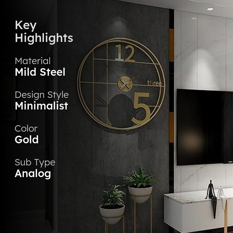 Alarm Silent Wall Clock - Gold media 2