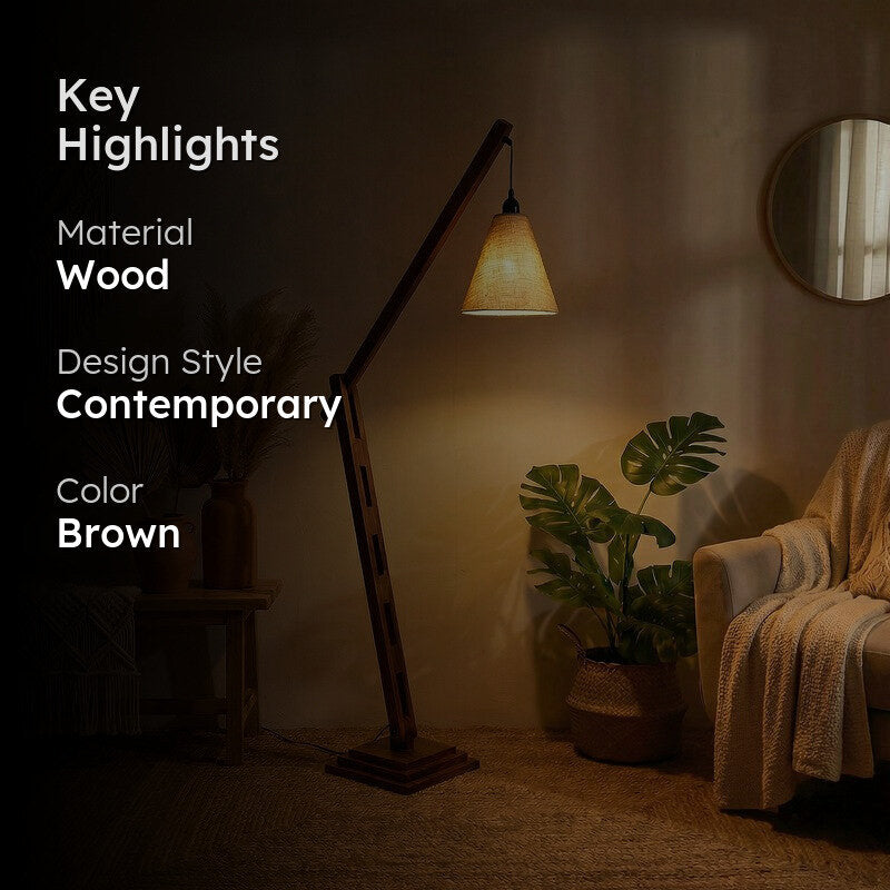 ConicalGlow Wooden Floor Lamp - Brown media 2