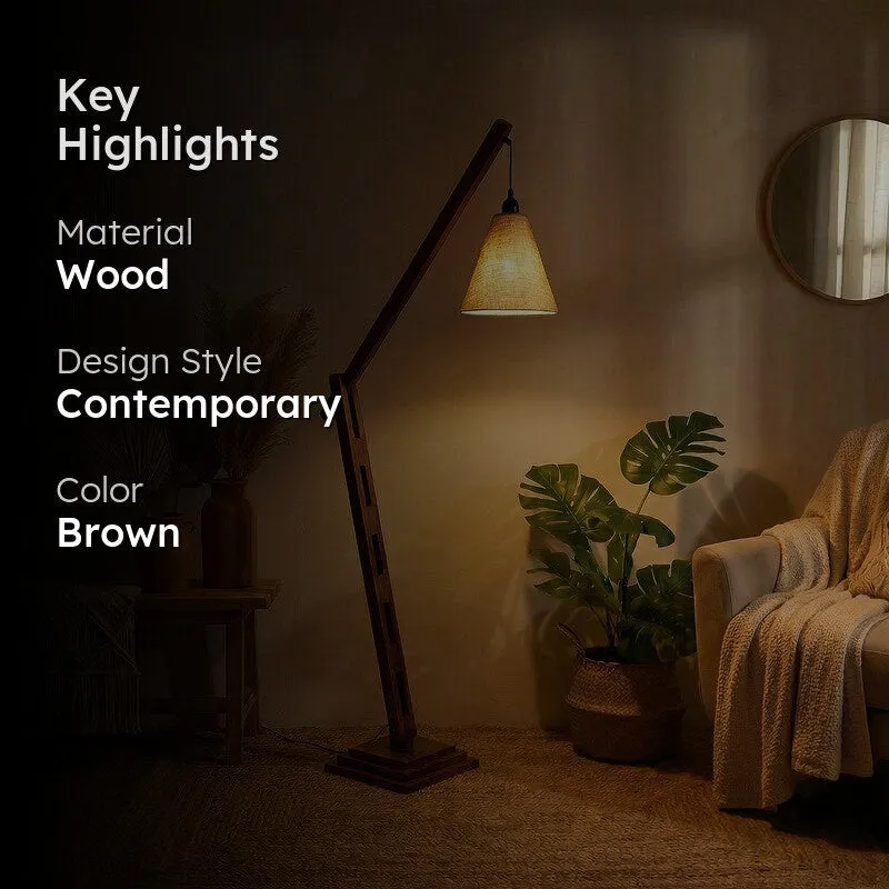 ConicalGlow Wooden Floor Lamp - Brown media 2