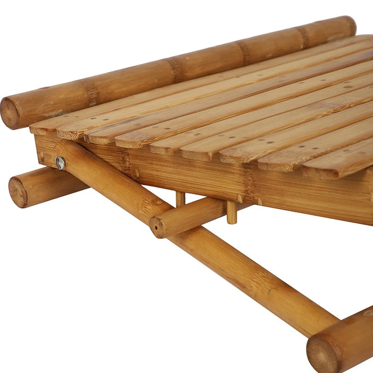 Close-up of the bamboo slatted surface and rounded frame